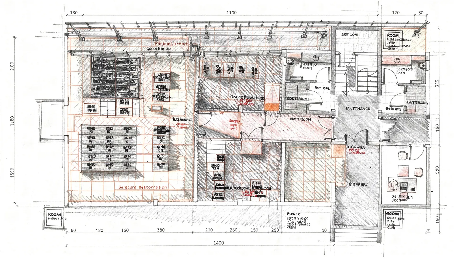 Modernize edilecek veri merkezi alanının mimari plan çizimi; rack yerleşimleri, teknik odalar ve dolaşım alanları plan üzerinde gösteriliyor.